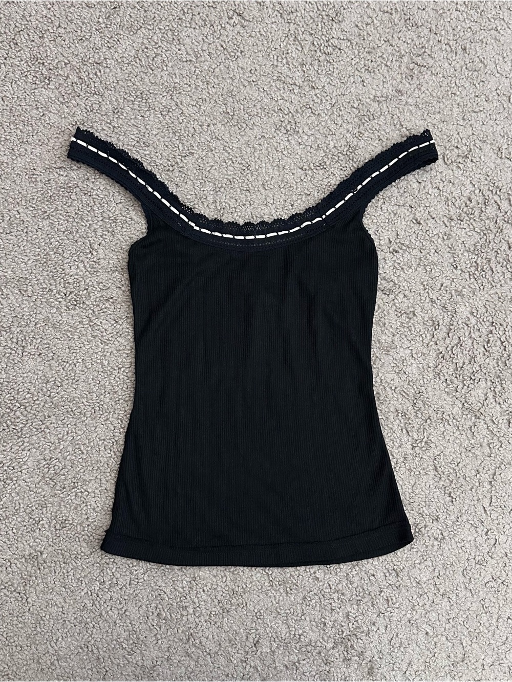 Free People Intimately Black Off-Shoulder Ribbed Tank Top Womens XS